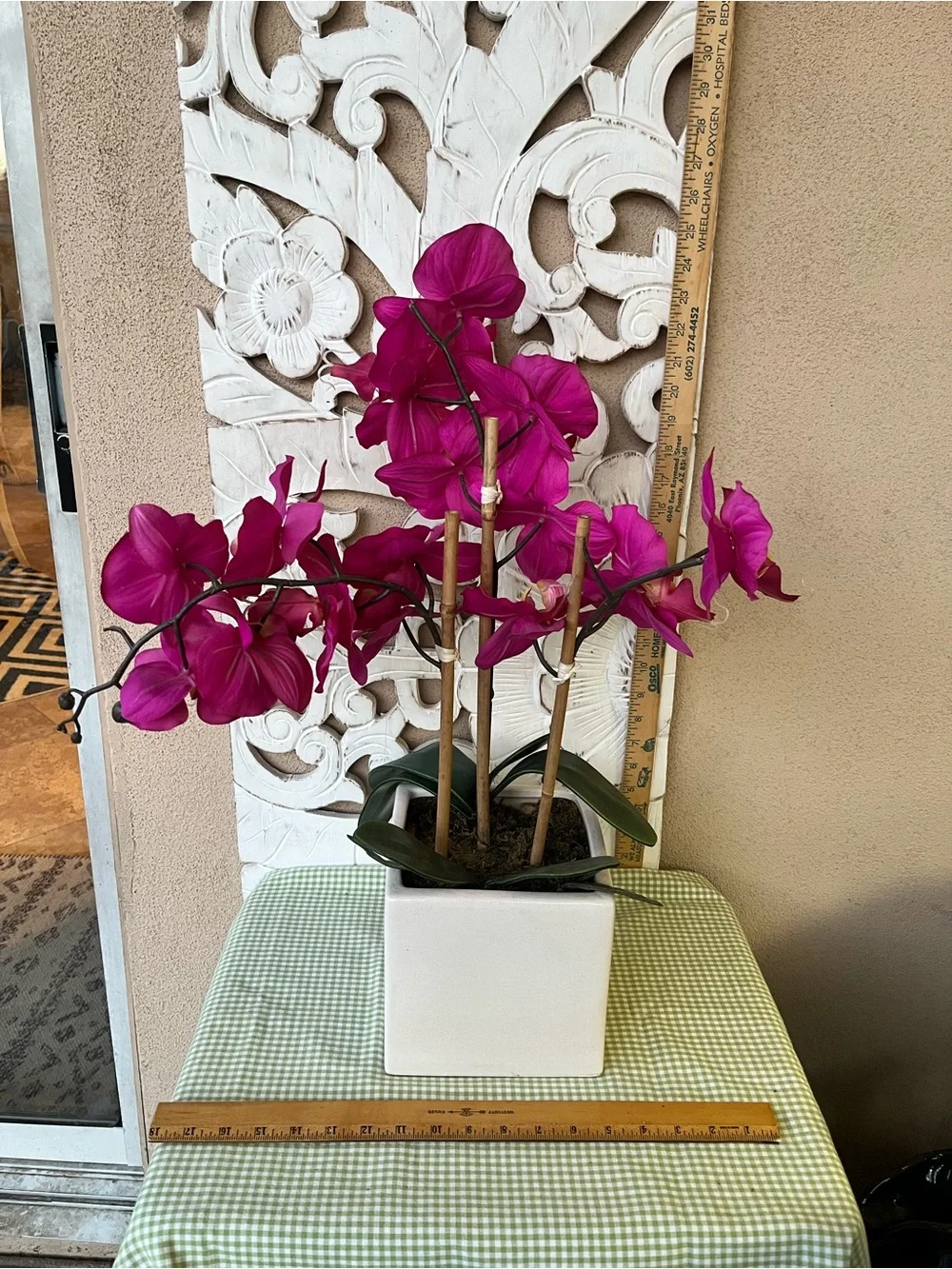 Fuchsia Artificial Orchid Arrangement in White Ceramic Pot